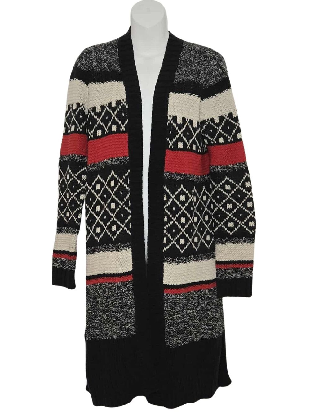 St. John’s Bay Long Open-Front Geometric Fair Isle-Style Knit Cardigan Size S